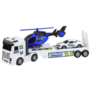 Zestaw Policyjny Ciężarówka Laweta Auto Helikopter Światła Dźwięk LEAN Toys