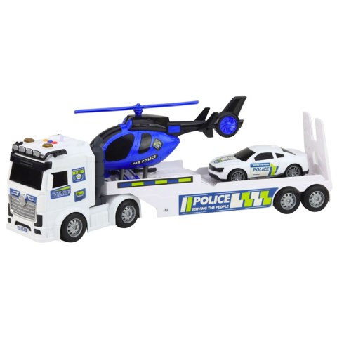 Zestaw Policyjny Ciężarówka Laweta Auto Helikopter Światła Dźwięk LEAN Toys