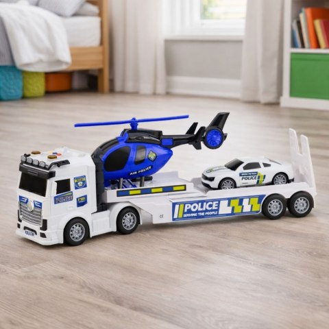 Zestaw Policyjny Ciężarówka Laweta Auto Helikopter Światła Dźwięk LEAN Toys