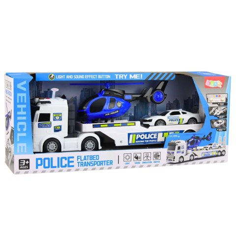 Zestaw Policyjny Ciężarówka Laweta Auto Helikopter Światła Dźwięk LEAN Toys