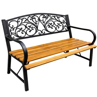 Ławka Ogrodowa Park Taras Ogród Metalowe Oparcie Drewniana Zdobiona 118 cm LEAN