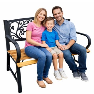 Ławka Ogrodowa Park Taras Ogród Metalowe Oparcie Drewniana Zdobiona 118 cm LEAN