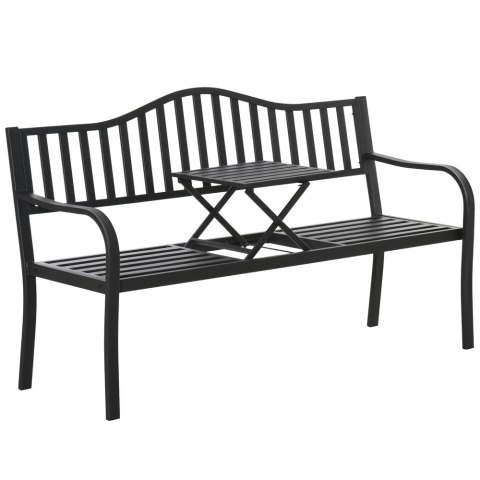 Ławka Ogrodowa Taras Ogród Park Metalowa Oparcie Stolik Czarna 150 cm LEAN
