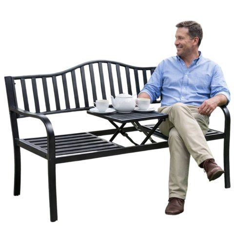 Ławka Ogrodowa Taras Ogród Park Metalowa Oparcie Stolik Czarna 150 cm LEAN