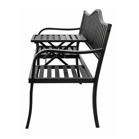 Ławka Ogrodowa Taras Ogród Park Metalowa Oparcie Stolik Czarna 150 cm LEAN