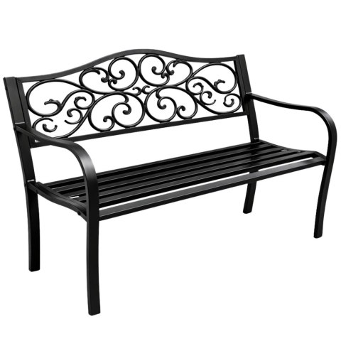 Ławka Ogrodowa Taras Ogród Park Metalowa Oparcie Zdobiona Czarna 127 cm LEAN