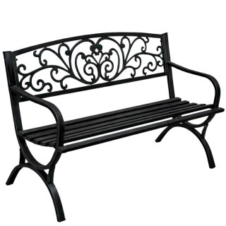 Ławka Ogrodowa Taras Ogród Parkowa Metalowa Oparcie Zdobiona Czarna 127 cm LEAN