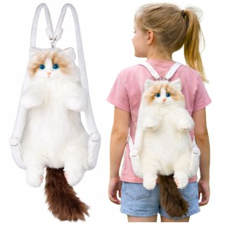 Pluszowy Kot Plecak Maskotka Paski Z Regulacją Silikonowe Łapki Biały 50cm LEAN Toys