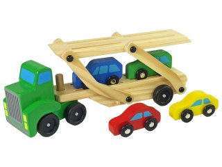 Drewniana Zielona Laweta Ciężarówka z Samochodzikami Klocki LEAN Toys
