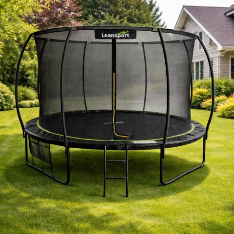 Trampolina Ogrodowa LEAN Z Siatką Wewnętrzną Czarno-Zielona 366CM 12FT LEAN Sport