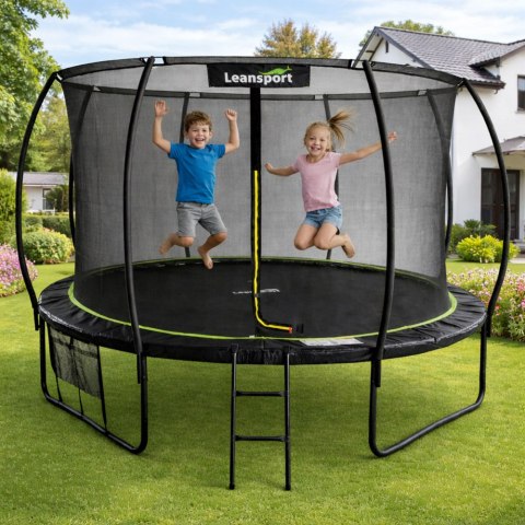 Trampolina Ogrodowa LEAN Z Siatką Wewnętrzną Czarno-Zielona 366CM 12FT LEAN Sport