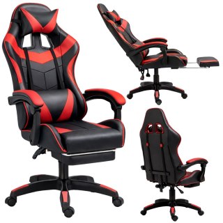 Fotel Gamingowy LEAN Obrotowy Biurowy Z Podnóżkiem Poduszki Czarno-Czerwony LEAN