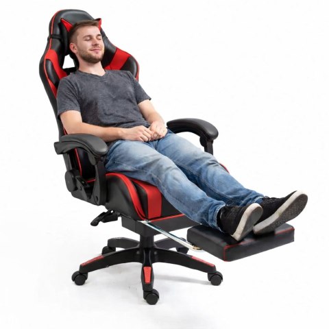 Fotel Gamingowy LEAN Obrotowy Biurowy Z Podnóżkiem Poduszki Czarno-Czerwony LEAN