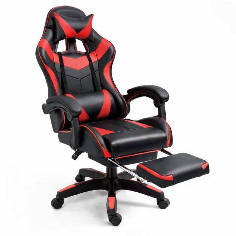 Fotel Gamingowy LEAN Obrotowy Biurowy Z Podnóżkiem Poduszki Czarno-Czerwony LEAN