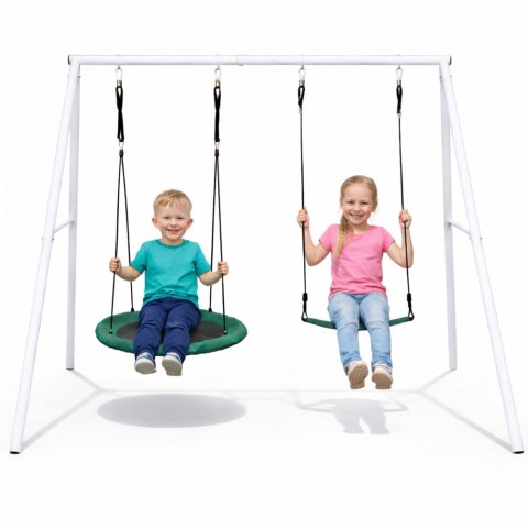 Huśtawka Ogrodowa Bocianie Gniazdo Siedzisko 2w1 Stelaż Biały 210x170 cm LEAN Sport