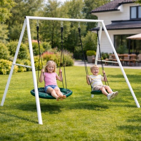 Huśtawka Ogrodowa Bocianie Gniazdo Siedzisko 2w1 Stelaż Biały 210x170 cm LEAN Sport