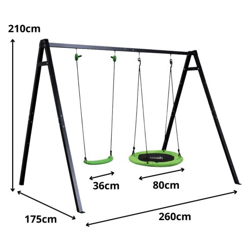 Huśtawka Ogrodowa Bocianie Gniazdo Siedzisko 2w1 Stelaż Czarny 260x173 cm LEAN Sport