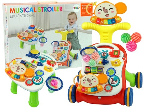 Interaktywny Pchacz Chodzik Stolik 2w1 Czerwony LEAN Toys