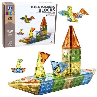 Zestaw Klocki Magnetyczne Konstrukcyjne Figury Kształty 3D Kolorowe 78 el. LEAN Toys