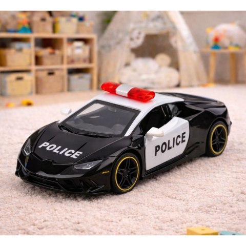 Autko Policyjne Sportowe Samochód Z Napędem Metalowy Pull-Back Czarny 1:43 LEAN TOYS