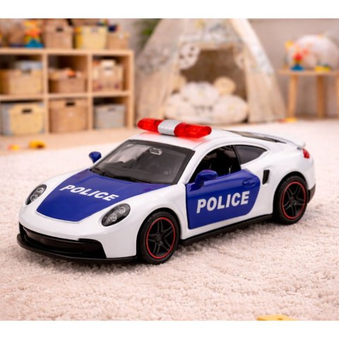 Autko Sportowe Policyjne Samochód Z Napędem Metalowy Pull-Back Biały 1:43 LEAN TOYS