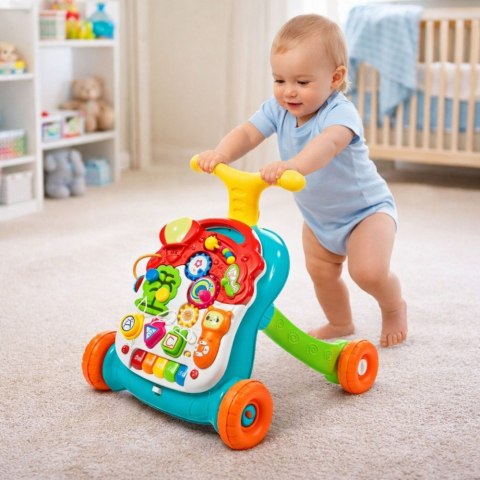Chodzik Pchacz Edukacyjny Stolik Panel Interaktywny 5w1 Wielokolorowy LEAN Toys
