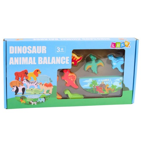 Wieża Z Dinozaurów Gra Równowagi Zręczność Drewniane Klocki Układanka 12el. LEAN Toys