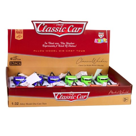 Autko Klasyczne Z Napędem Pull-Back Metalowe Otwierane Drzwi 1:32 Mix LEAN TOYS