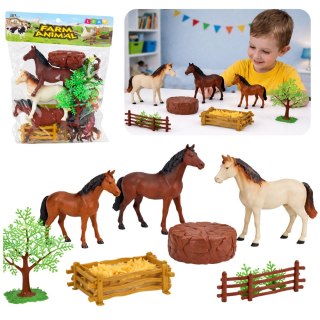 Zestaw Figurki Zwierzęta Domowe Farma Konie Duże Małe Drzewka Płot 23 el. LEAN TOYS