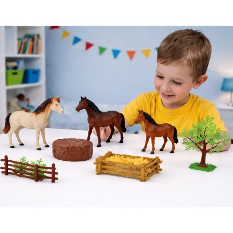 Zestaw Figurki Zwierzęta Domowe Farma Konie Duże Małe Drzewka Płot 23 el. LEAN TOYS