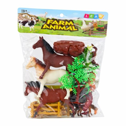 Zestaw Figurki Zwierzęta Domowe Farma Konie Duże Małe Drzewka Płot 23 el. LEAN TOYS