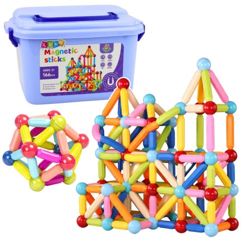 Zestaw Klocki Magnetyczne Konstrukcyjne W Pudełku Patyczki 3D 166 el. LEAN Toys