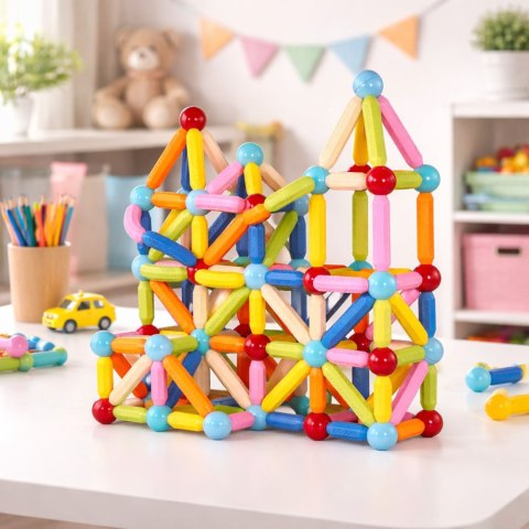 Zestaw Klocki Magnetyczne Konstrukcyjne W Pudełku Patyczki 3D 166 el. LEAN Toys