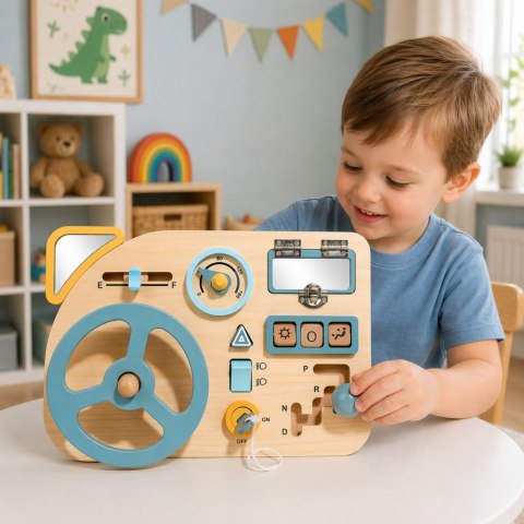 Drewniana Tablica Manipulacyjna Sensoryczna Kierownica Przełącznik Dźwignie LEAN Toys