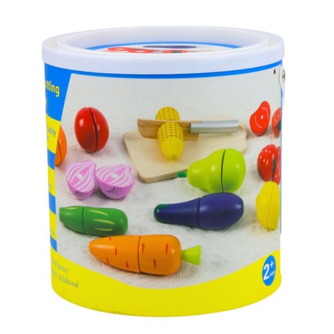 Drewniany Zestaw Owoców Warzyw Do Krojenia Deska Bezpieczny Nóż Wiadro 13el LEAN Toys