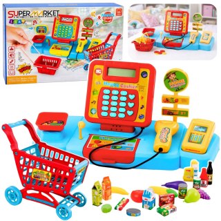 Kasa Sklepowa Interaktywna Supermarket Wózek Skaner Waga Produkty Spożywcze LEAN Toys