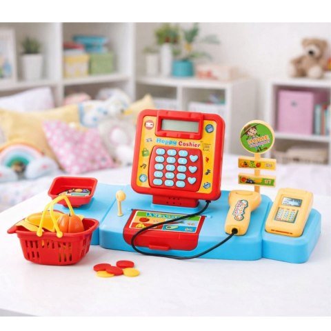 Kasa Sklepowa Interaktywna Supermarket Wózek Skaner Waga Produkty Spożywcze LEAN Toys