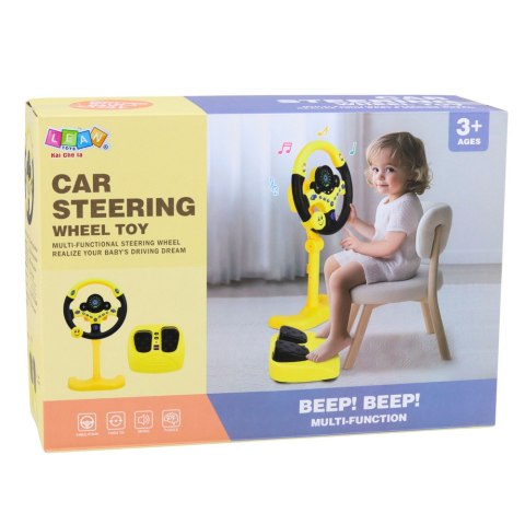 Kierownica Interaktywna Na Stojaku Z Pedałami Światła Dźwięki Różowa LEAN Toys