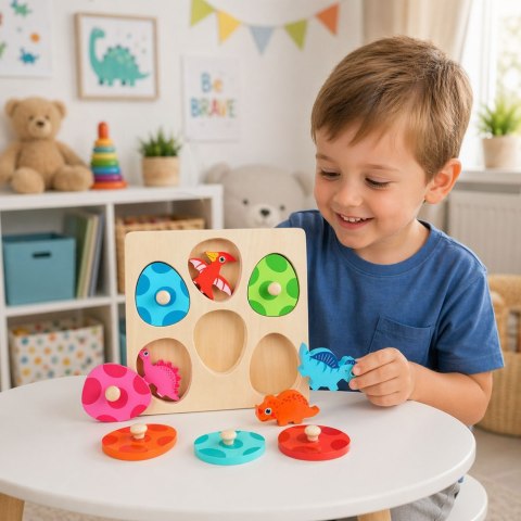 Układanka Drewniana Dinozaury W Jajkach Gra Memory Edukacyjna LEAN Toys