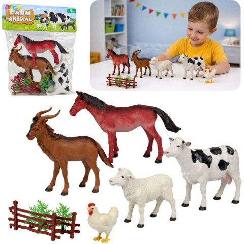 Zestaw Figurki Zwierzęta Domowe Gospodarskie Farma Drzewka Płot 13 el. LEAN TOYS