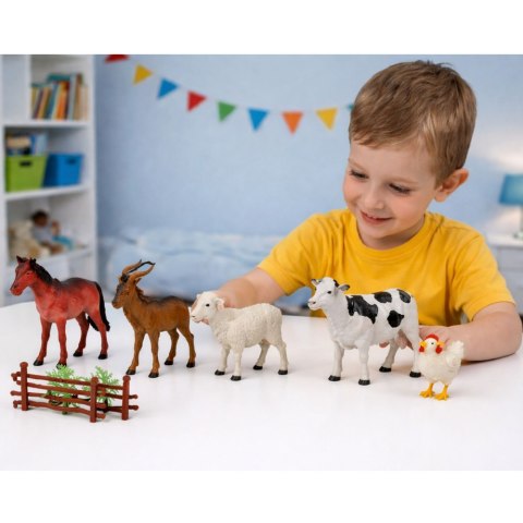 Zestaw Figurki Zwierzęta Domowe Gospodarskie Farma Drzewka Płot 13 el. LEAN TOYS