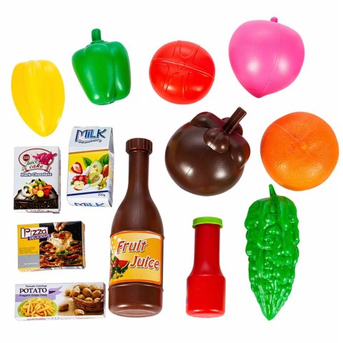 Duży Wózek Sklepowy Dla Dzieci Produkty Spożywcze Niebieski 52cm 46 el. LEAN Toys