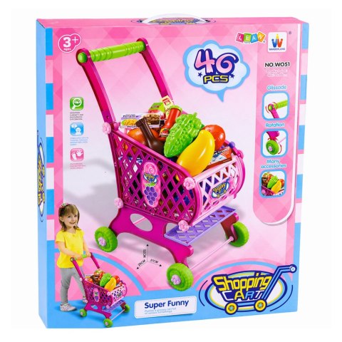 Duży Wózek Sklepowy Dla Dzieci Produkty Spożywcze Różowy 52cm 46 el. LEAN Toys