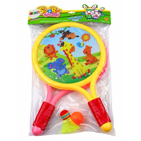 Rakietki Do Badmintona Dziecięce Zwierzęta Żółty Różowy LEAN Toys