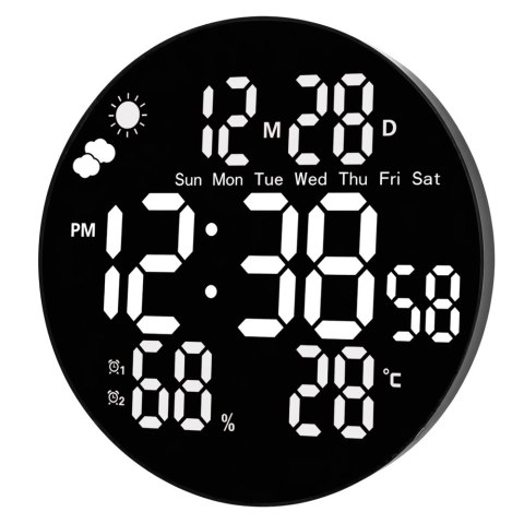 Zegar Ścienny Cyfrowy LED Data Temperatura Wilgotność Alarm Pilot 25 cm LEAN