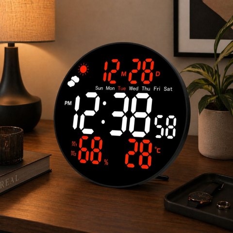 Zegar Ścienny Cyfrowy LED Data Temperatura Wilgotność Alarm Pilot 25 cm LEAN