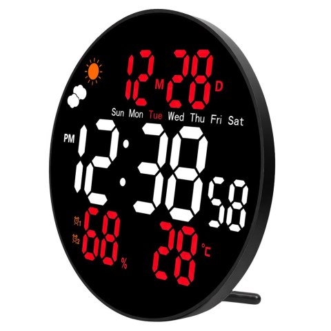 Zegar Ścienny Cyfrowy LED Data Temperatura Wilgotność Alarm Pilot 25 cm LEAN