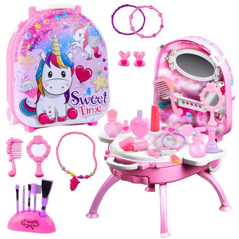 Zestaw Pięknośći Toaletka W Walizce 2w1 Akcesoria Jdnorożec Różowa LEAN Toys
