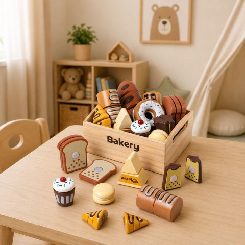 Drewniana Mini Piekarnia Zestaw Pieczywa Na Rzepy W Skrzynce 10 el. LEAN Toys