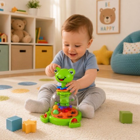 Interaktywny Bączek Spinner Żabka Z Wirującymi Kulkami Dla Niemowląt LEAN Toys